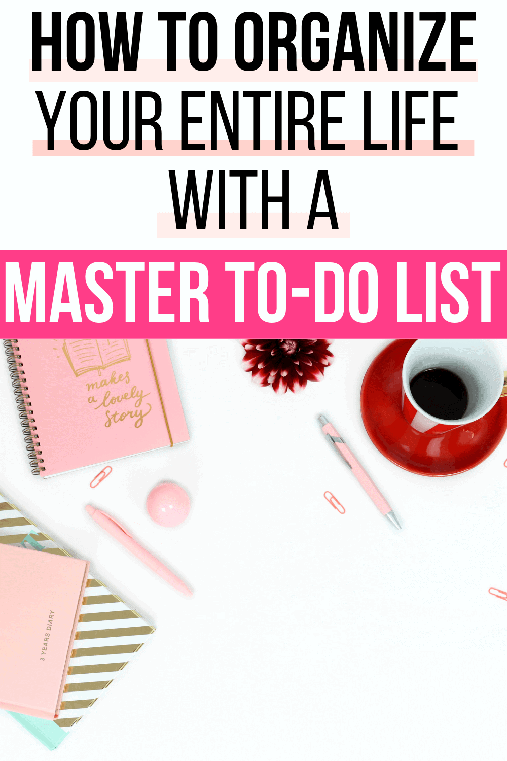 Want to learn my secret to getting everything done? All my to-do list organization ideas? How I get organized and how you can organize everything in your life? Then you need this post where I teach you how to organize your life with a master to do list! Plus grab your master to-do list FREE printable. No more confusion over organization, time management, gaining motivation, or anything else. A master to-do list handles everything and will become your secret productivity weapon! #todolist #getorganized #printable #organizing