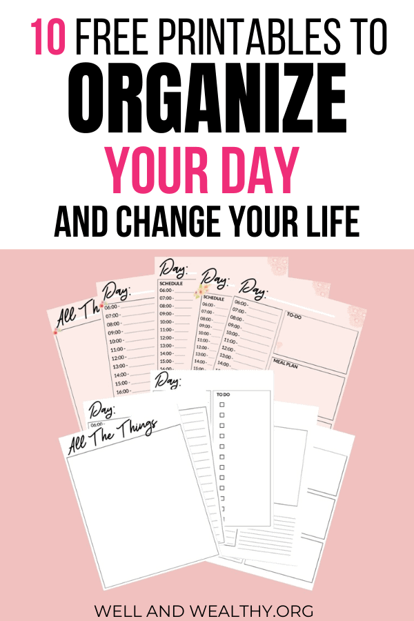 Ready to get organized and ace your time management? Then you need this simple and cute daily planner template. Daily planner printables + free templates = time management win! So grab your daily planner printables free PDF and get alll the things done. This is the best daily planner printables free hourly and will be a winner for your productivity. Grab your daily schedule printable free time management now! #planner #timemanagement #freeprintables #getorganized