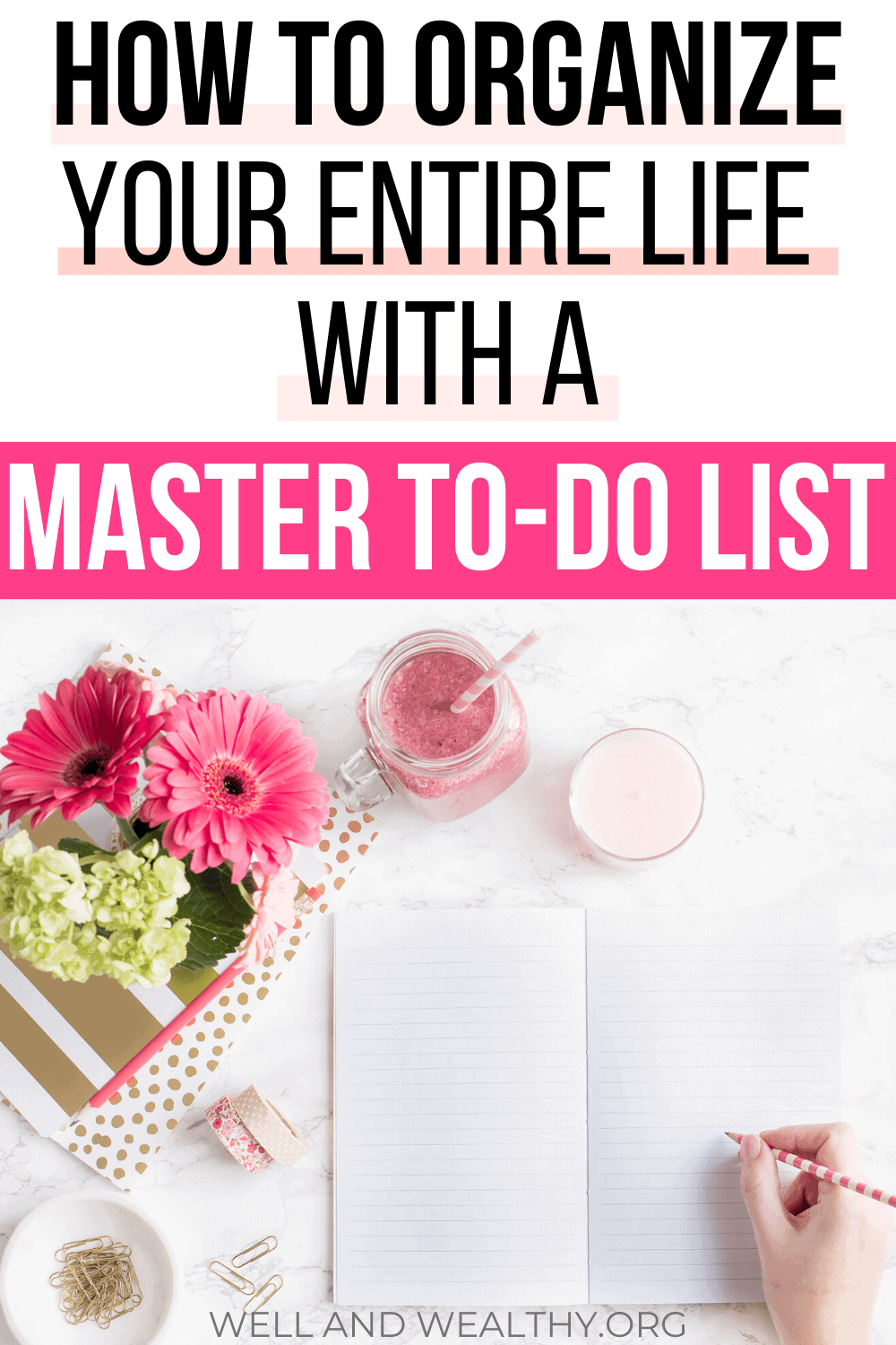 Want to learn my secret to getting everything done? All my to-do list organization ideas? How I get organized and how you can organize everything in your life? Then you need this post where I teach you how to organize your life with a master to do list! Plus grab your master to-do list FREE printable. No more confusion over organization, time management, gaining motivation, or anything else. A master to-do list handles everything and will become your secret productivity weapon! #todolist #getorganized #printable #organizing