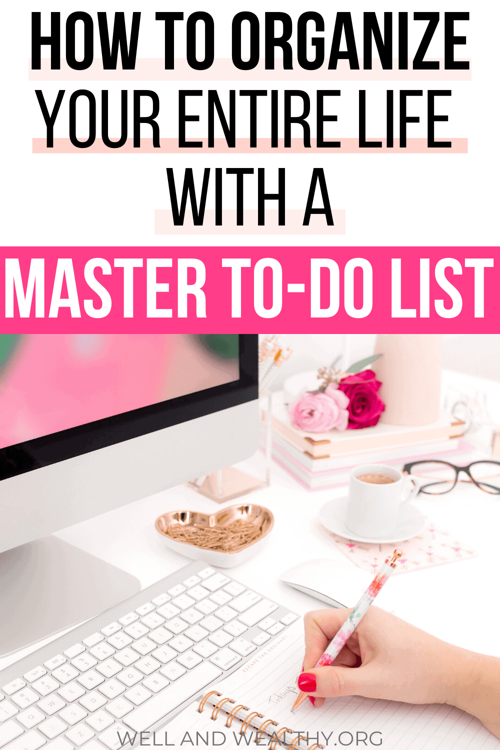 Want to learn my secret to getting everything done? All my to-do list organization ideas? How I get organized and how you can organize everything in your life? Then you need this post where I teach you how to organize your life with a master to do list! Plus grab your master to-do list FREE printable. No more confusion over organization, time management, gaining motivation, or anything else. A master to-do list handles everything and will become your secret productivity weapon! #todolist #getorganized #printable #organizing