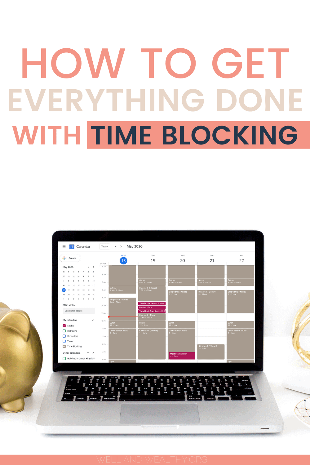 Ready for the ULTIMATE TUTORIAL on time blocking Google calendar? So you can get more done in less time WITHOUT overwhelm, then read this post!It will teach you how to time block and how to start time blocking, as well as calendar blocking google, how to set up a weekly time block schedule, how to start a time batching schedule, a time blocking schedule calendar, a time blocking schedule example and so much more! If you want to learn how to be productive at home time management, how to be productive at work tips, how to be productive everyday, and how to be productive and organized then this post is for you because it will teach you how to get more done in a day, at work or at home! #timeblocking #googlecalendar #timemanagementtips #productivity